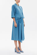 Blue Wrap-over neck midi dress 93190