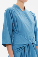Blue Wrap-over neck midi dress 93190