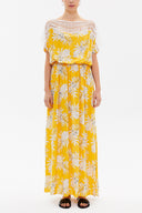 Yellow Lace neck waistband maxi dress 93205