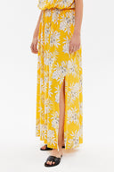 Yellow Lace neck waistband maxi dress 93205