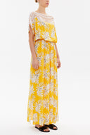 Yellow Lace neck waistband maxi dress 93205