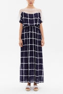 Blue Lace neck waistband maxi dress 93205