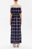 Blue Lace neck waistband maxi dress 93205