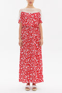 Red Lace neck waistband maxi dress 93205