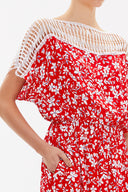 Red Lace neck waistband maxi dress 93205