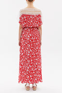 Red Lace neck waistband maxi dress 93205