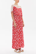 Red Lace neck waistband maxi dress 93205