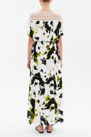 Green Lace neck waistband maxi dress 93205