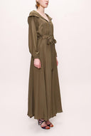 Khaki Zipped hooded maxi  dress 93209