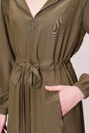 Khaki Zipped hooded maxi  dress 93209