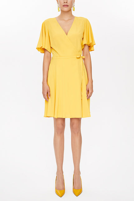 Yellow Wrap-over mini dress 93225