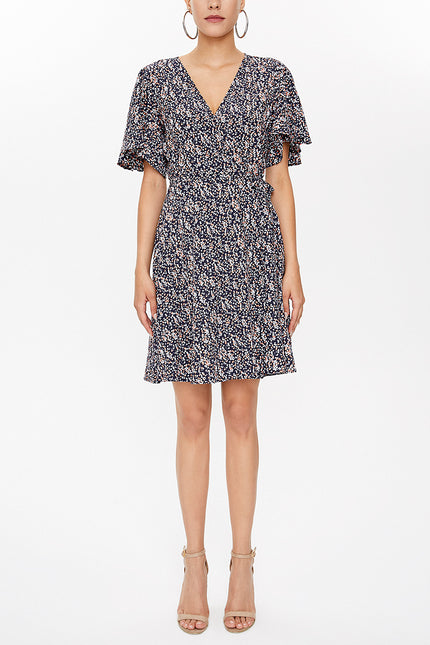 Navy Blue Wrap-over mini dress 93225