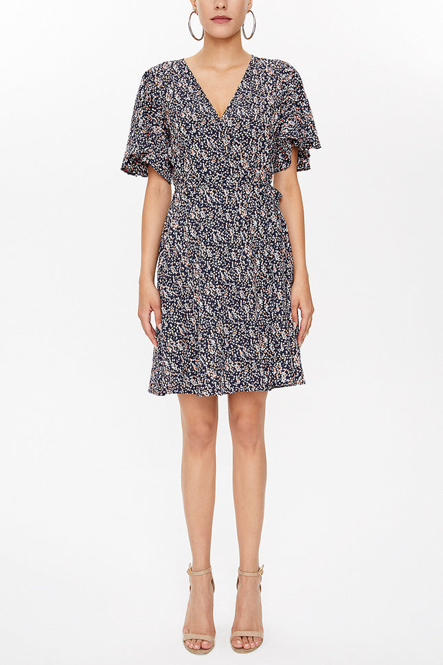 Navy Blue Wrap-over mini dress 93225