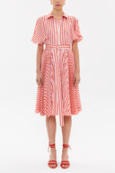 Striped Pleated short sleeve midi dress 93237