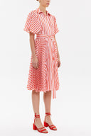 Striped Pleated short sleeve midi dress 93237