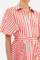 Striped Pleated short sleeve midi dress 93237