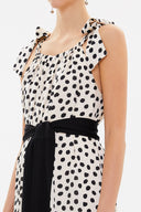 Beige Black Polka Dot Tie shoulder waistband maxi dress 93259