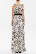 Beige Black Polka Dot Tie shoulder waistband maxi dress 93259