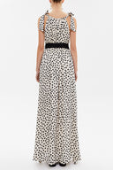 Beige Black Polka Dot Tie shoulder waistband maxi dress 93259