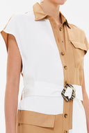 Beige Pleated belted midi dress 93288