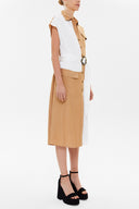 Beige Pleated belted midi dress 93288