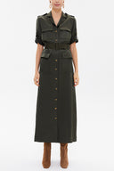 Green Butterfly collar, pocket midi dress 93289