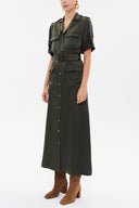 Green Butterfly collar, pocket midi dress 93289