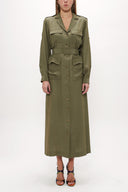 Khaki Butterfly collar, pocket midi dress 93289