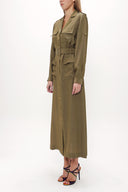 Khaki Butterfly collar, pocket midi dress 93289