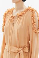 Beige Shoulder revealing ruffled maxi dress 93294