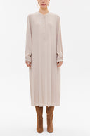 Beige High-collar Pleated midi dress 93303
