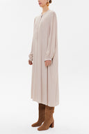 Beige High-collar Pleated midi dress 93303