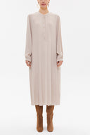 Beige High-collar Pleated midi dress 93303