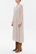 Beige High-collar Pleated midi dress 93303