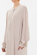 Beige High-collar Pleated midi dress 93303