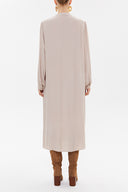 Beige High-collar Pleated midi dress 93303