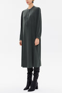 Khaki High-collar Pleated midi dress 93303