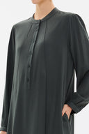 Khaki High-collar Pleated midi dress 93303