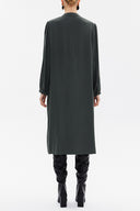 Khaki High-collar Pleated midi dress 93303