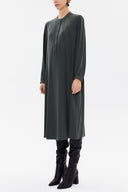 Khaki High-collar Pleated midi dress 93303