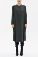 Khaki High-collar Pleated midi dress 93303