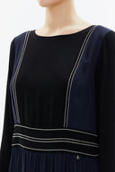 Navy Blue Chain embroidery wide cut maxi dress 93307