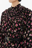 Black Background Floral Printed Turtleneck, belted maxi dress 93309