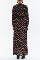 Black Background Floral Printed Turtleneck, belted maxi dress 93309