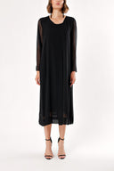 Black Wide cut long sleeve midi dress 93313