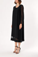 Black Wide cut long sleeve midi dress 93313