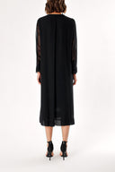 Black Wide cut long sleeve midi dress 93313