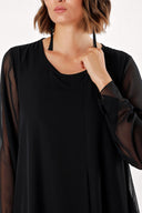 Black Wide cut long sleeve midi dress 93313