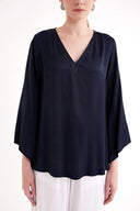 Navy Blue V neck satin boluse 19828