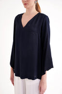 Navy Blue V neck satin boluse 19828